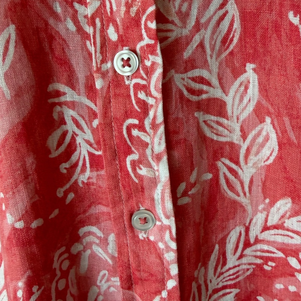 Talbots Petite MP 100% Linen Button Up Blouse Coral Pink White Vacation Coastal - Picture 6 of 11